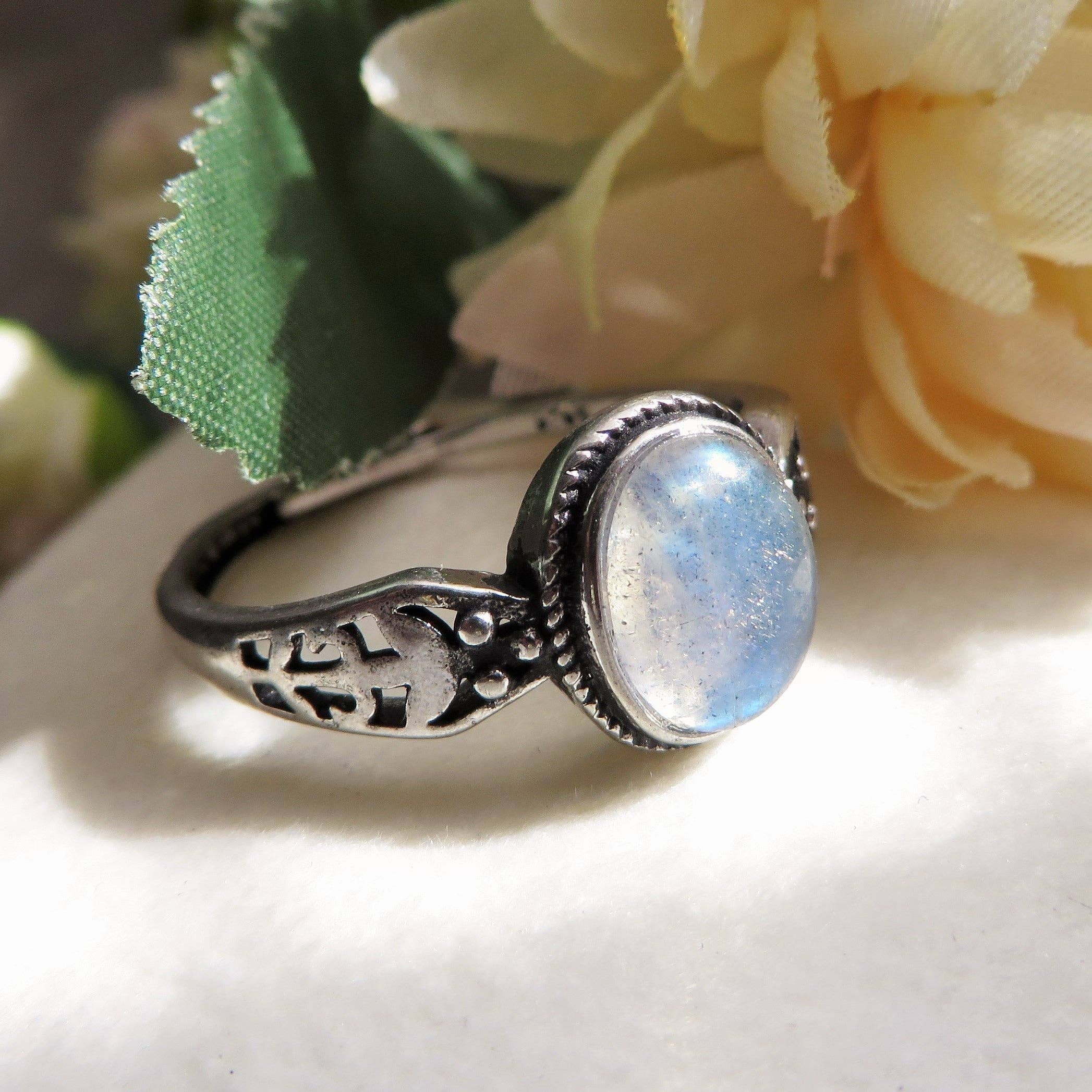 BOHEMIAN CHAAYA ~ Adjustable 10 MM Grey Moonstone Ring - grey natural Moonstone for wholesale on Faire3