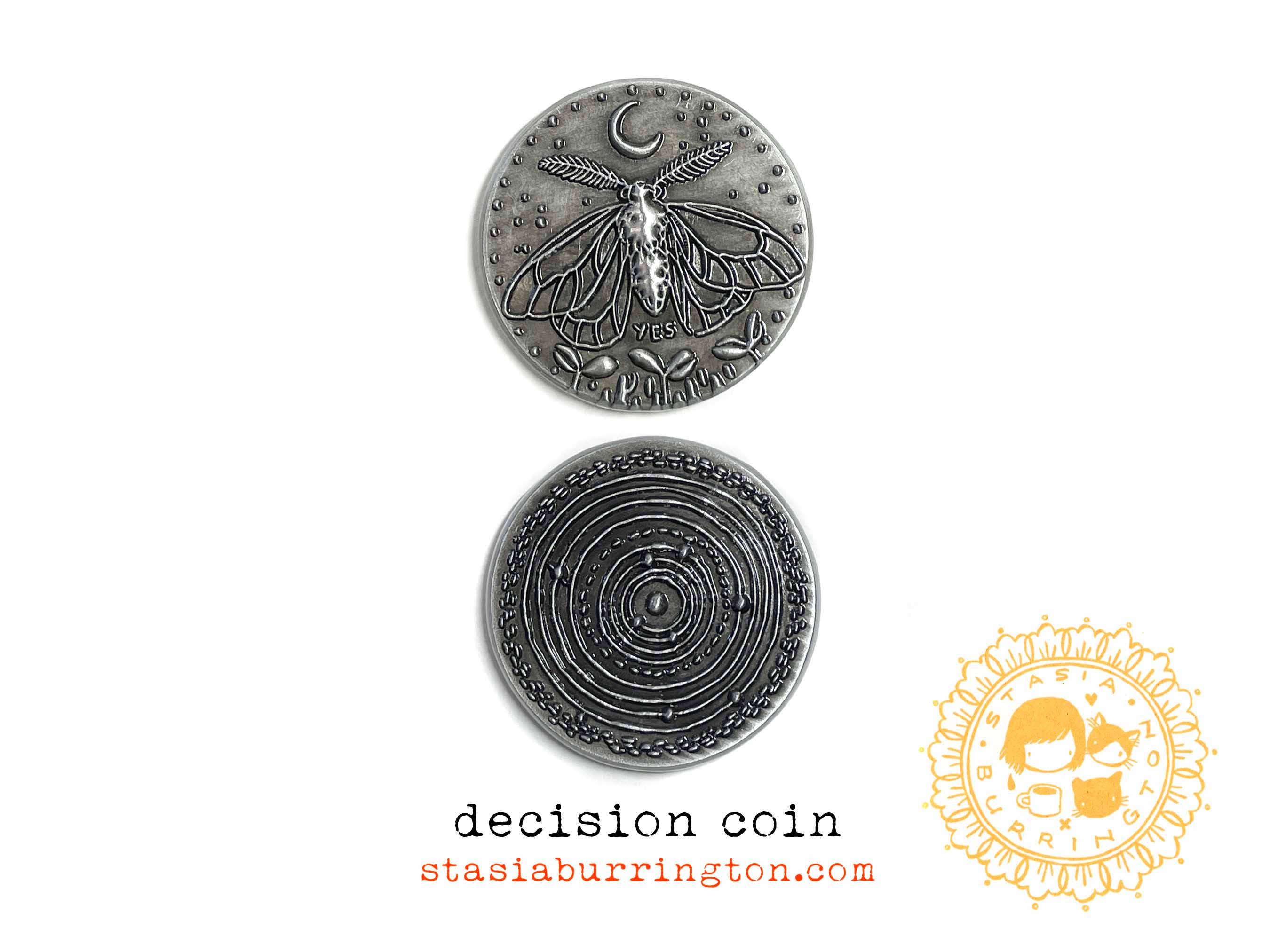 Stasia Burrington Illustration - Wholesale Keepsake Coin/Token - Coin - Moth - Solar System - decision making talisman6