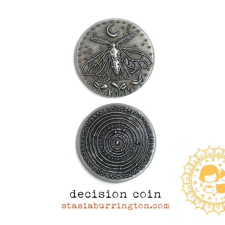 Stasia Burrington Illustration - Wholesale Keepsake Coin/Token - Coin - Moth - Solar System - decision making talisman6