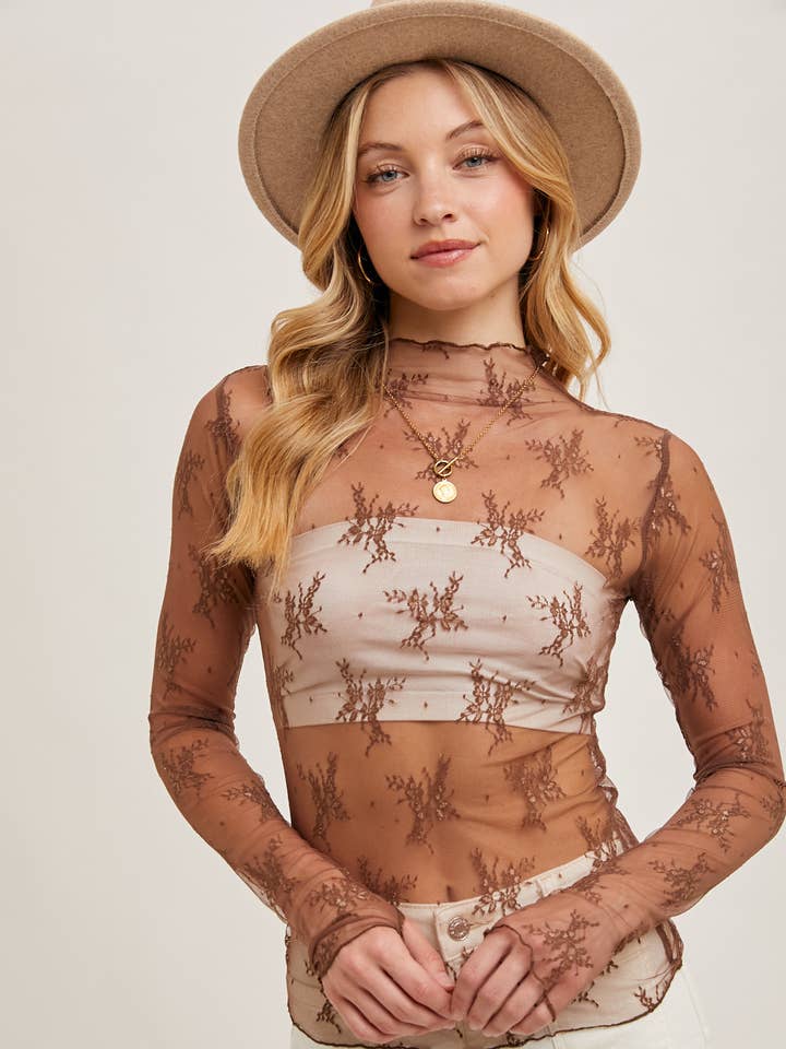 Bluivy - Wholesale Blouse - Women's - FLORAL EMBROIDERY LACE MESH LAYERING TOP