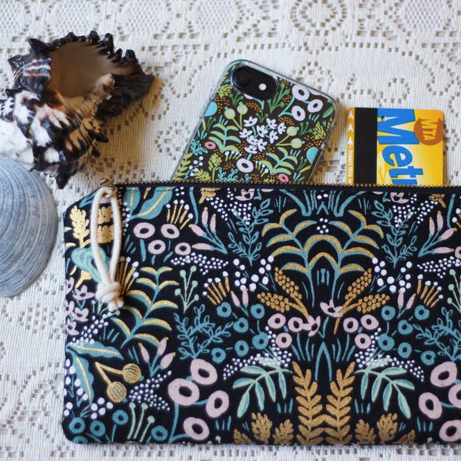 Black Tapestry Zipper Pouch for wholesale by Two Bridges Handmade
