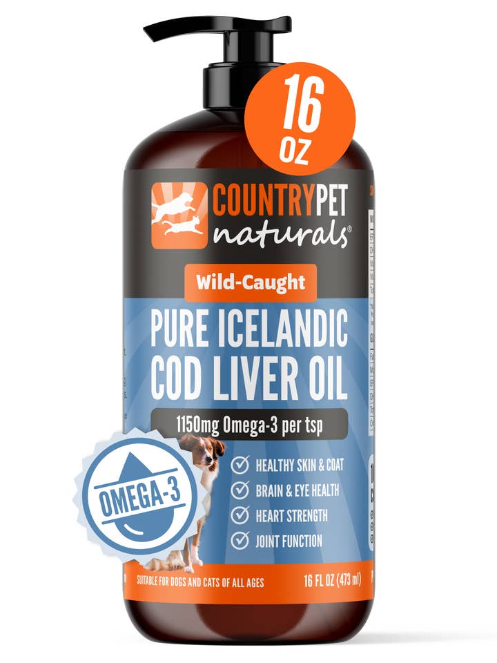 Icelandic Wild-Caught Cod Liver Oil Supplement - 16oz Bottle for wholesale by CountryPet Naturals