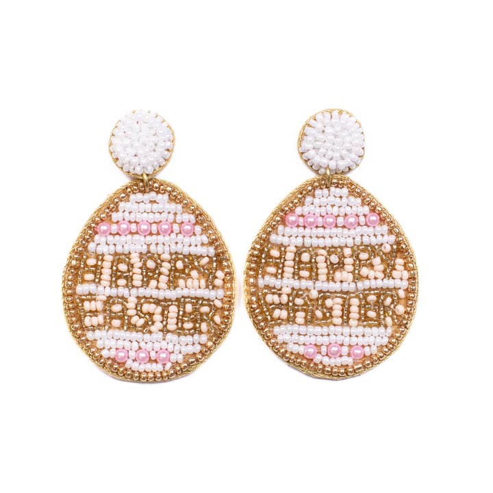 Easter Celebration Beaded Earrings Gold/White/Pink 2.75" for wholesale by The Royal Standard