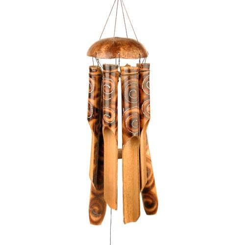 Shared Earth – wholesale Wind chime – Bamboo windchime burnt swirls 110cm0