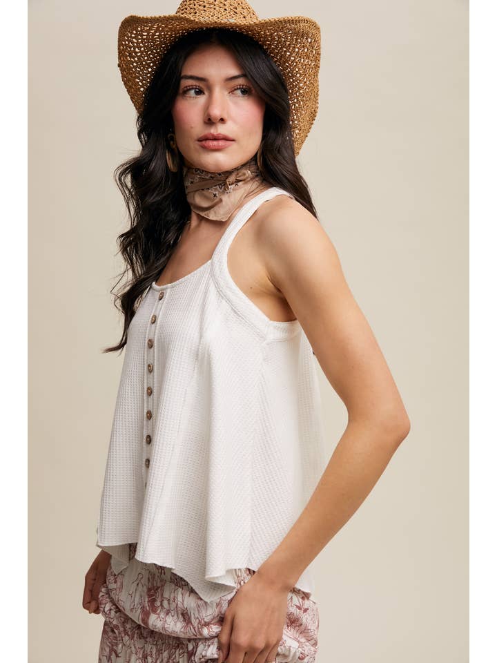 Listicle - Wholesale Tank Top - Women's - Waffle Knit Button Front Tank