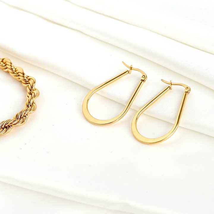 Blueyejewelry – Großhandel Hoops – Flat Teardrop Hoops — wasserdichte, dünne ovale Creolen 5