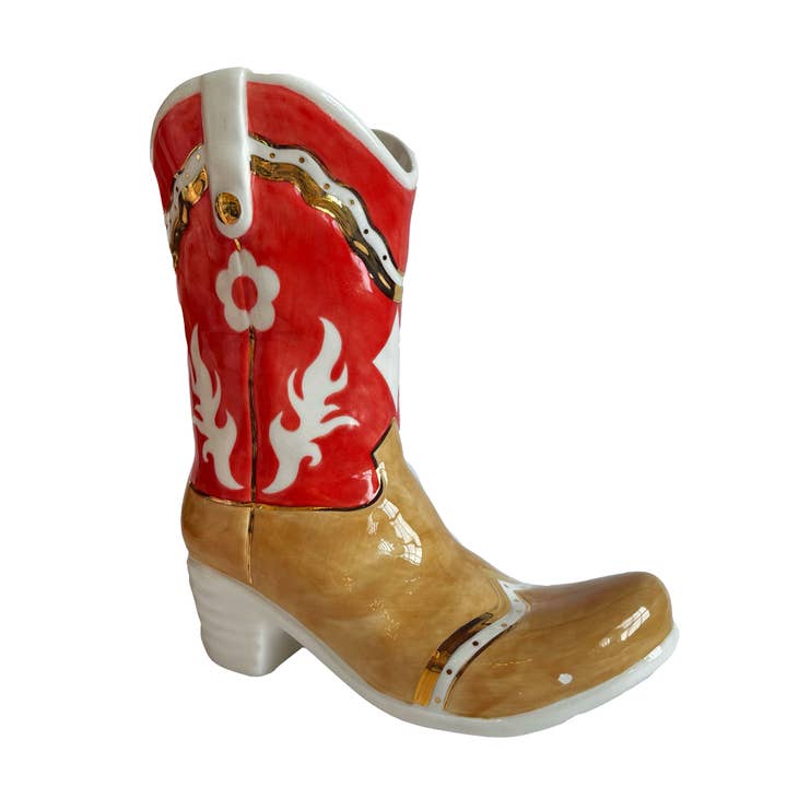 Lo Home | Ruby Clay - Wholesale Vase - Two Tone Cowboy Boot Vase