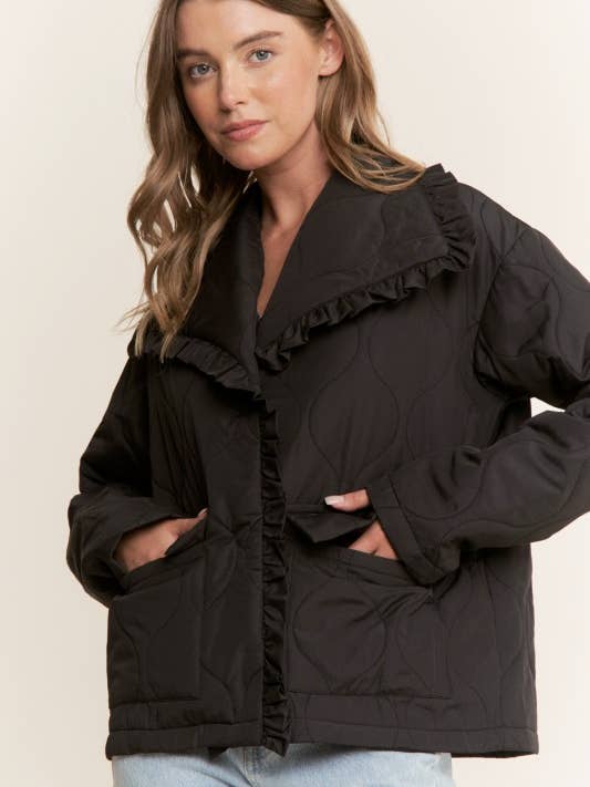 Chaqueta acolchada de ajuste holgado con detalle de borde con volantes para venta al por mayor de Pink Irene Wholesale