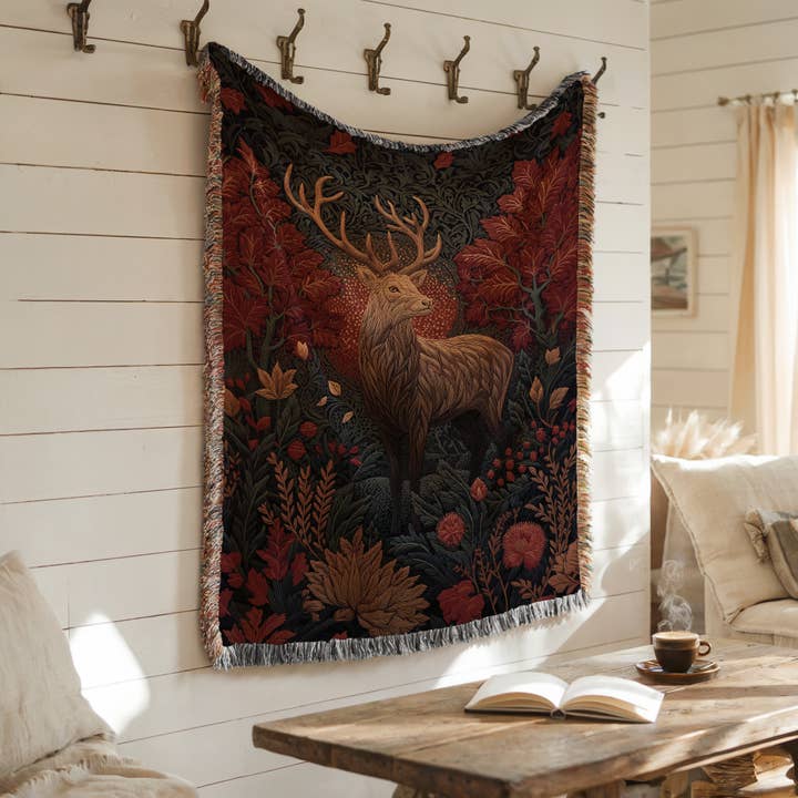 CasaIuliia - Wholesale Throw Blanket - Majestic Deer Blanket – Gothic Botanical Autumn Tapestry6