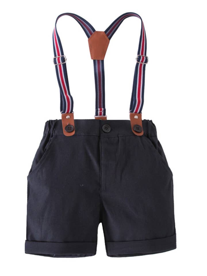 Fennco Styles - Wholesale Clothing Set - Baby - Star Print Dress Shirt, Shorts & Suspenders 3pcs Boy Outfit