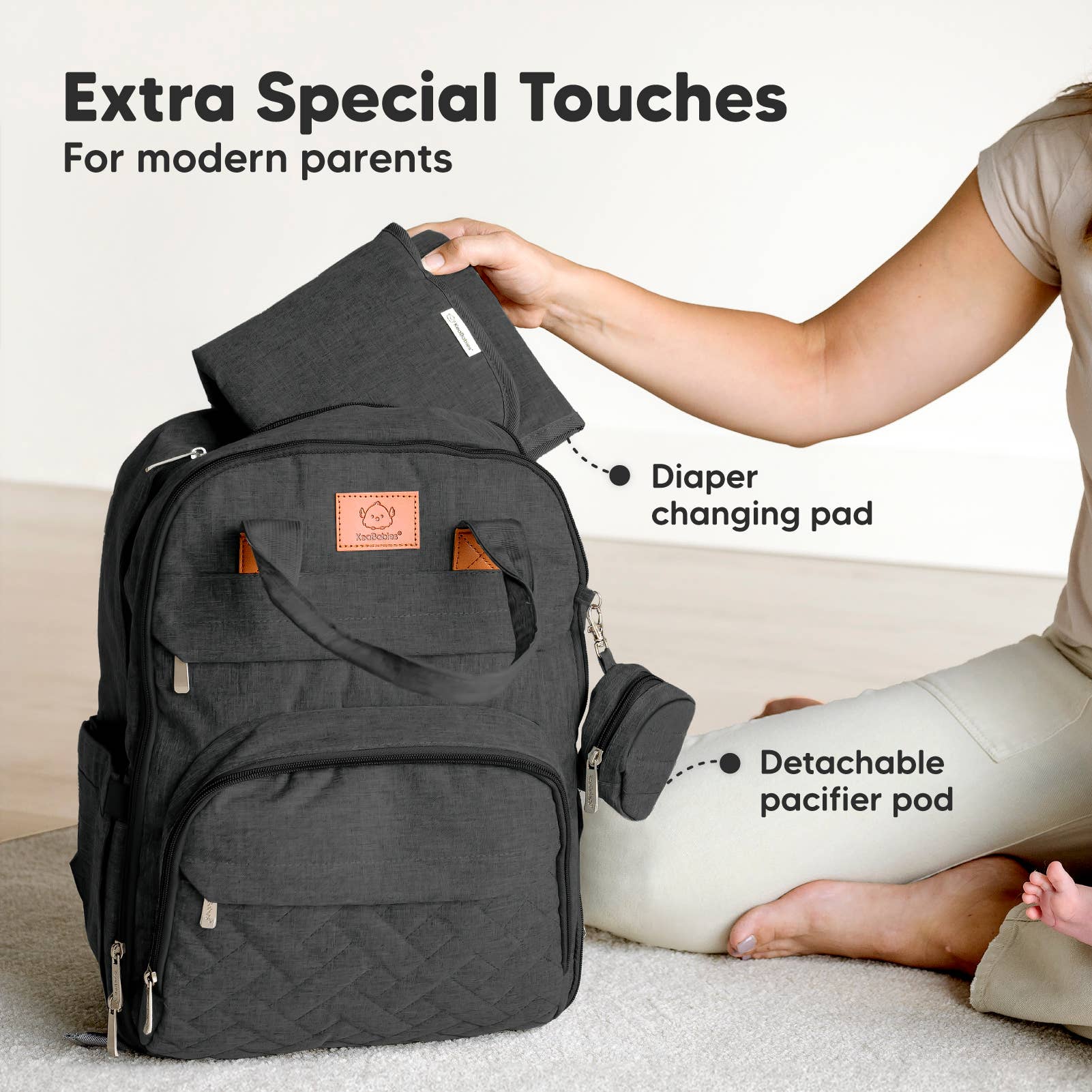 Charcoal KeaBabies Rove Diaper Backpack for wholesale on Faire7