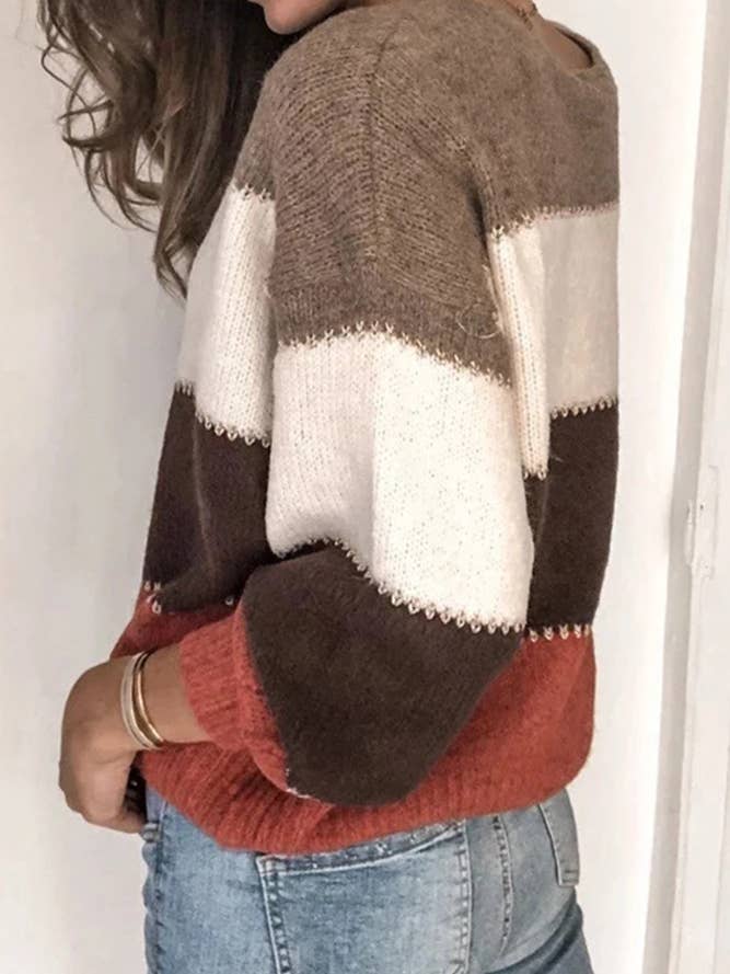 UNISHE - Wholesale Knit Sweater - Women's - Loose Color Block Pullover Knitting Sweater TOPW14863