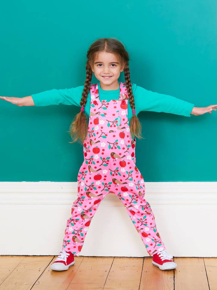 Organic Robin Print Dungarees for wholesale by Toby Tiger