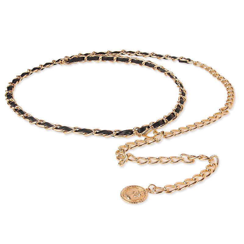 NOIR Chaîne de taille en cuir avec pendentif en métal en forme de silhouette humaine en vente sur Faire4