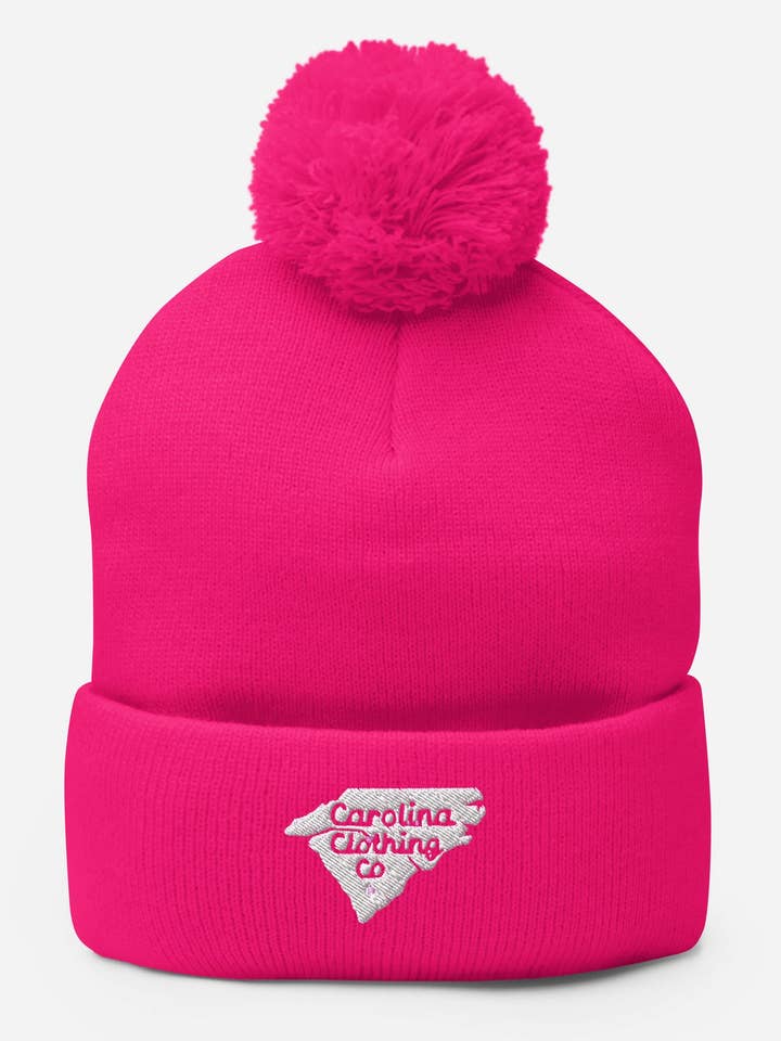 circa 1711 retro logo white Pom-Pom Beanie -5 color options for wholesale by Shop Carolina Clothing Co.