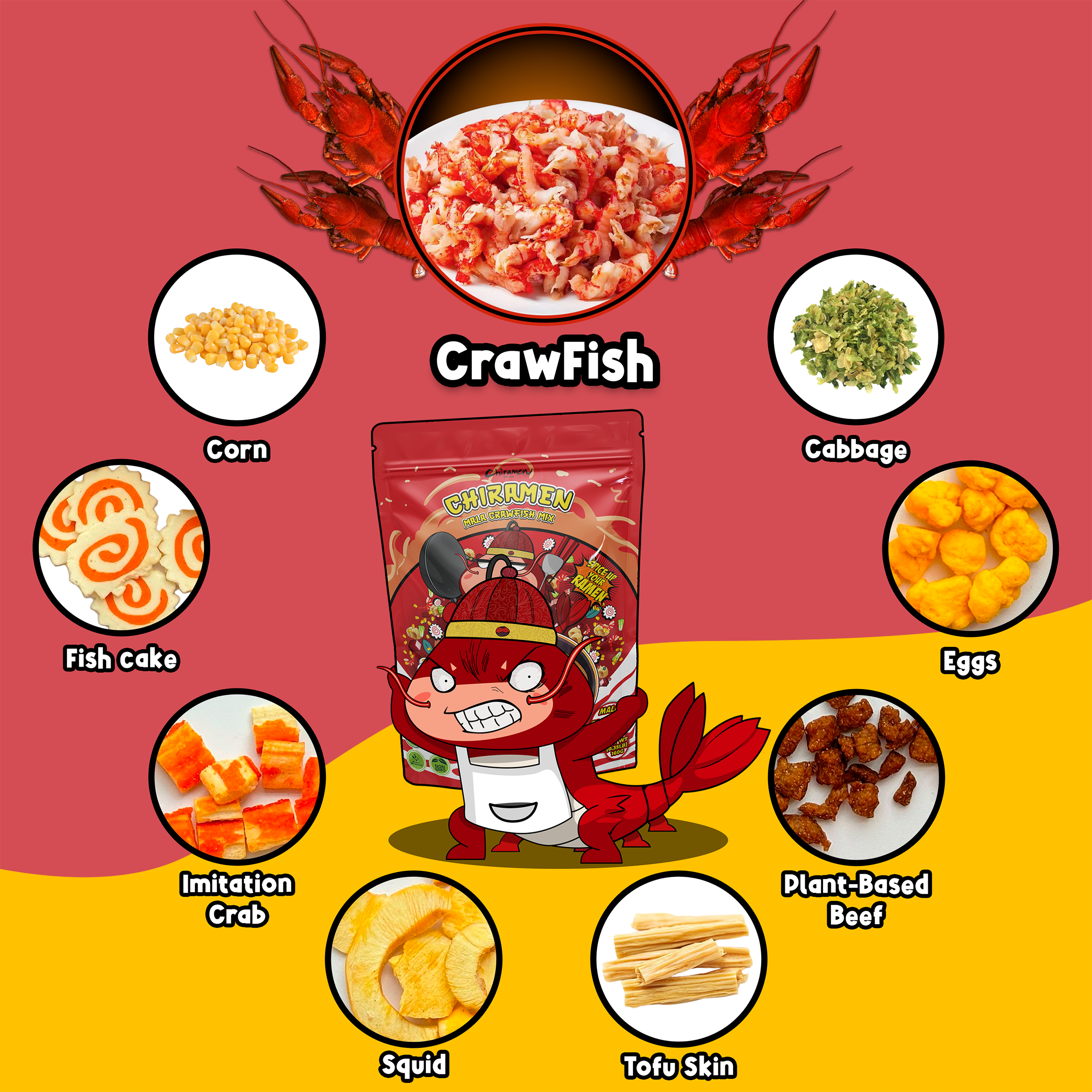 Chiramen - Wholesale Dried/Dehydrated Vegetables - CHIRAMEN Mala Crawfish Mix Ramen Toppings2