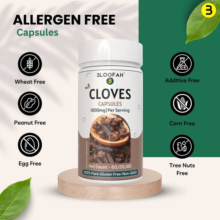 Bloofah - Venta al por mayor Suplementos/vitaminas para beber - Cápsulas de Clavo Bloofah 1000mg por Porción | (Syzygium aromaticum) Polvo de Clavo Natural, 100% Puro, No OGM, Suplemento de Clavo para Uso Diario que Apoya el Bienestar y la Salud General