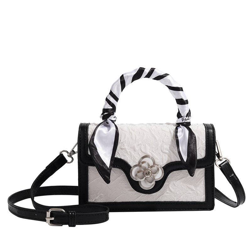 WHITE Faux Leather Flap Jacquard Handbag for wholesale on Faire1