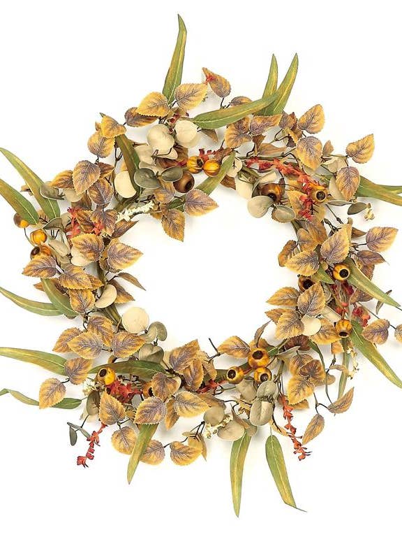 Autumn Beech Leaf & Crater, Berry Wreath, 24", Rust for wholesale by Select Artificials, Inc.