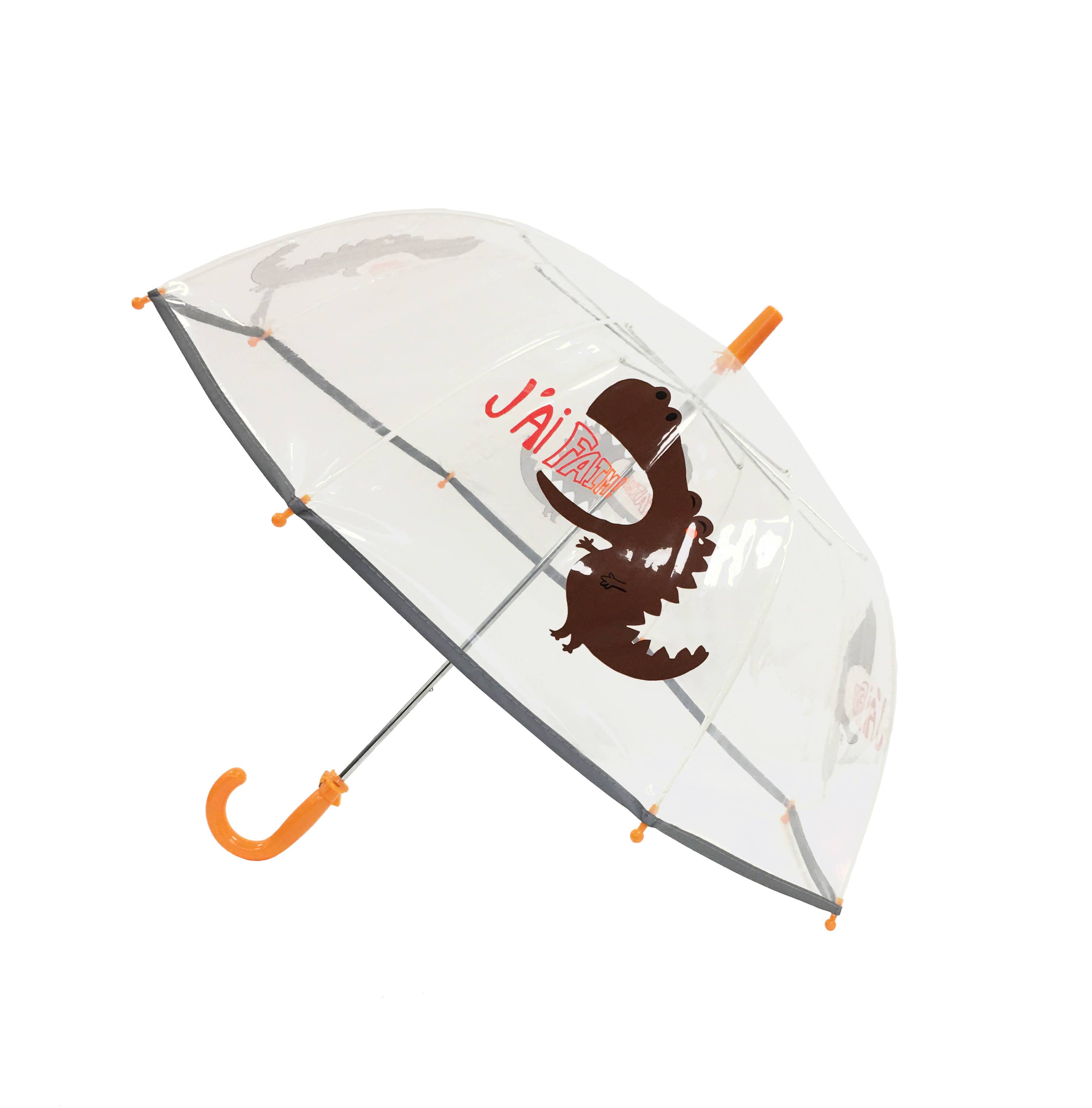 SMATI – Guarda-chuva – Criança por atacado – Guarda-chuva infantil transparente com estampa de dinossauro e faixa refletiva1