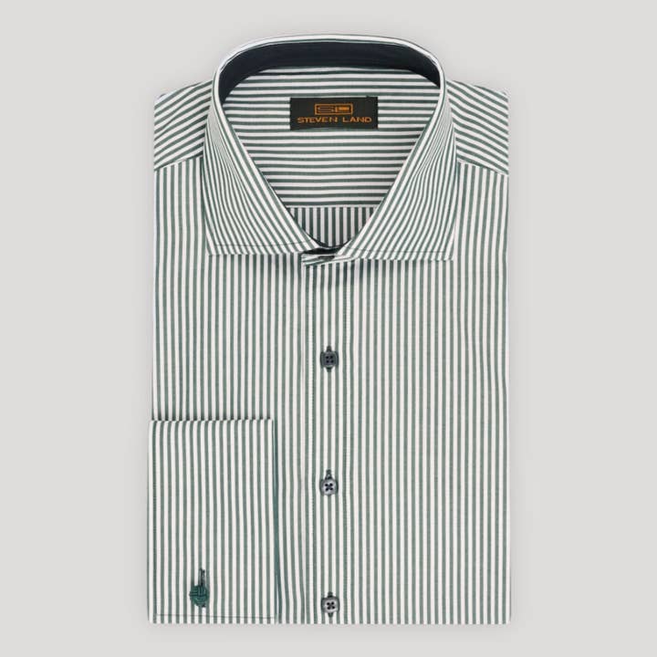 Callum | Spridd krage | Fransk manschett | 100% bomull | Skogsgrön för wholesale av Steven Land