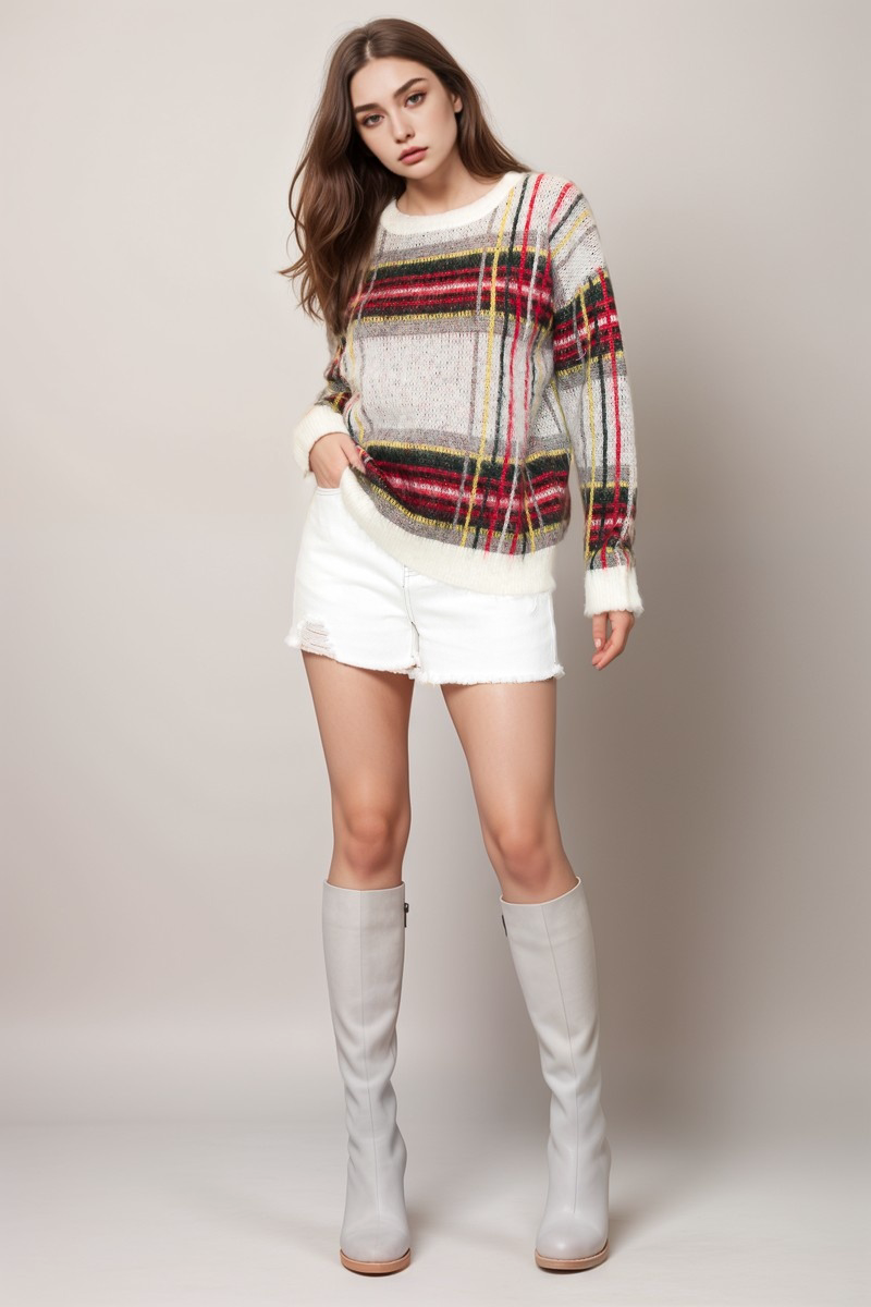 IVORY 11082LP108I - PLUS SIZE - SID CHECK SWEATER for wholesale on Faire4