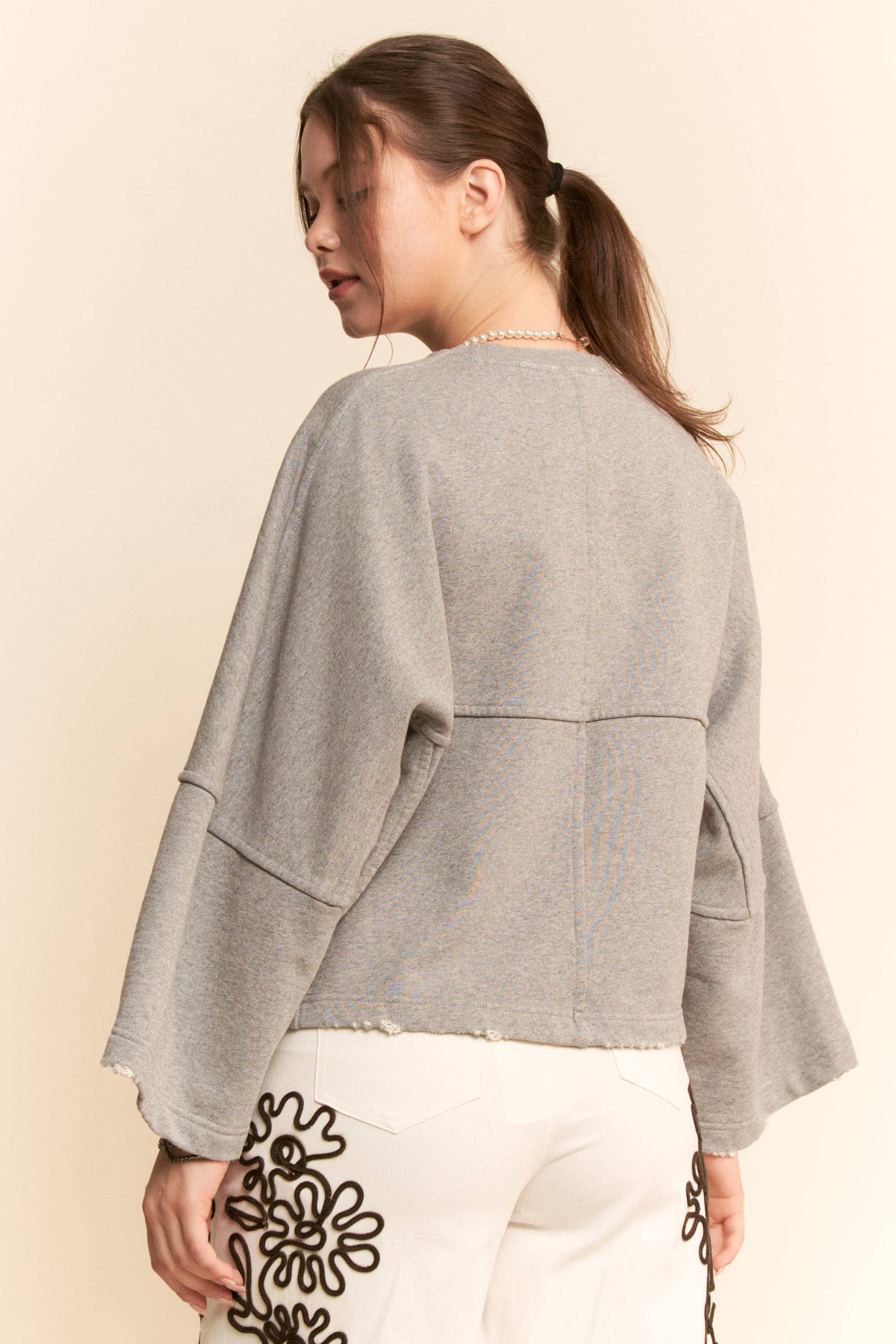 Heather Grey OVERSIZED BELL-SLEEVE RAW HEM SWEATSHIRT for wholesale on Faire5