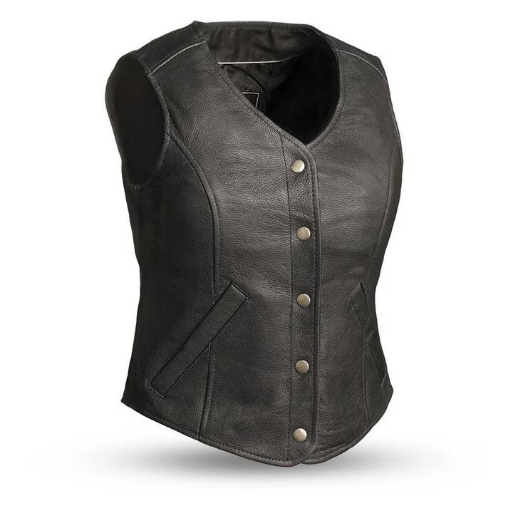 Derringer Women's Motorcycle Leather Vest for wholesale by USA Leather Shop