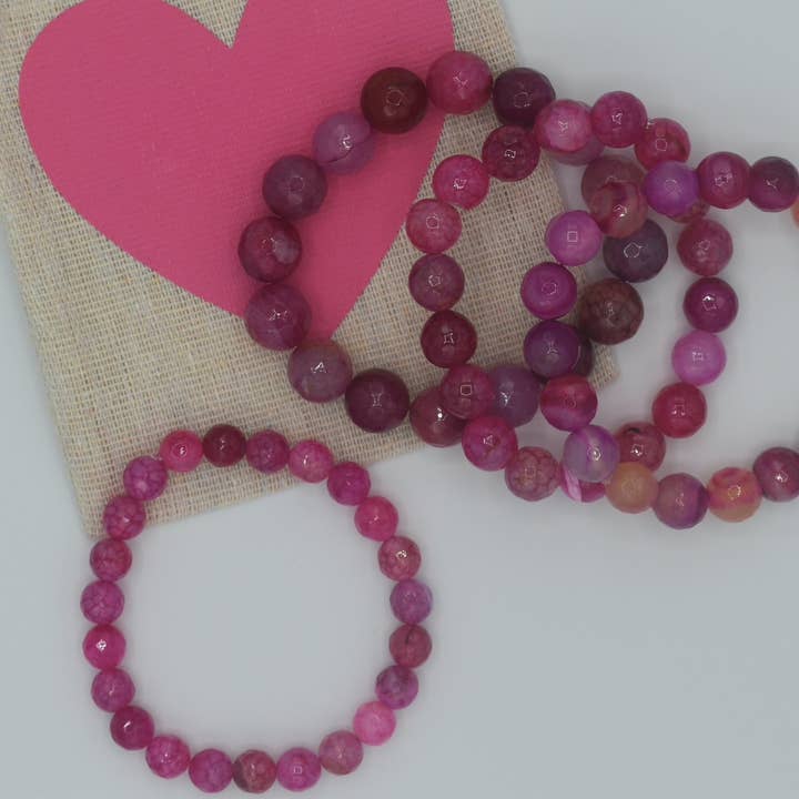 Fab 4 Strawberry & Fuschia Pink Agat perlearmbånd for engroshandel hos ali & bird jewelry