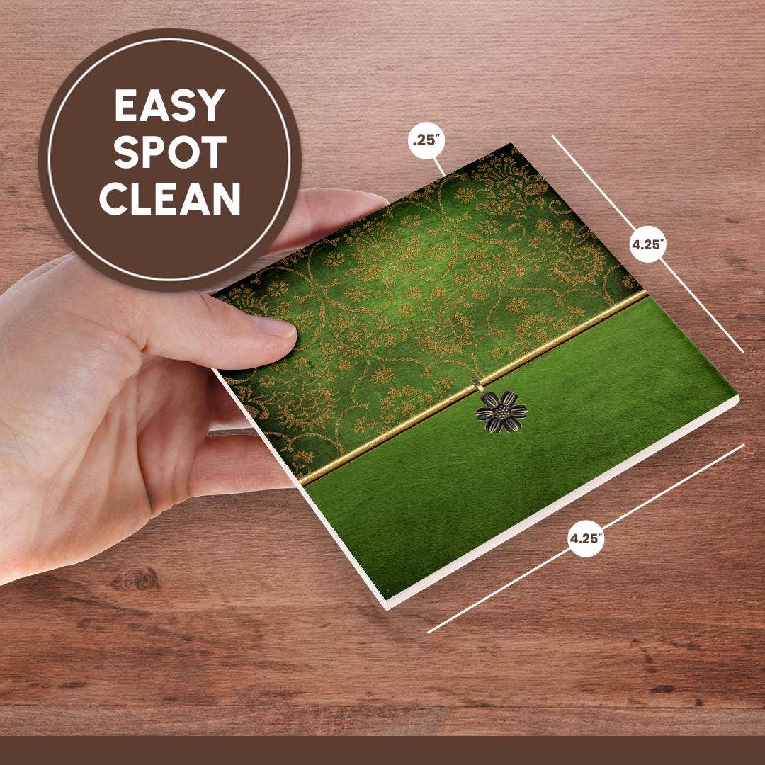 3dRose - Wholesale Coasters - 3dRose, Image of Elegant Damask and Flower Jewel Design Green and Gold, Coaster6