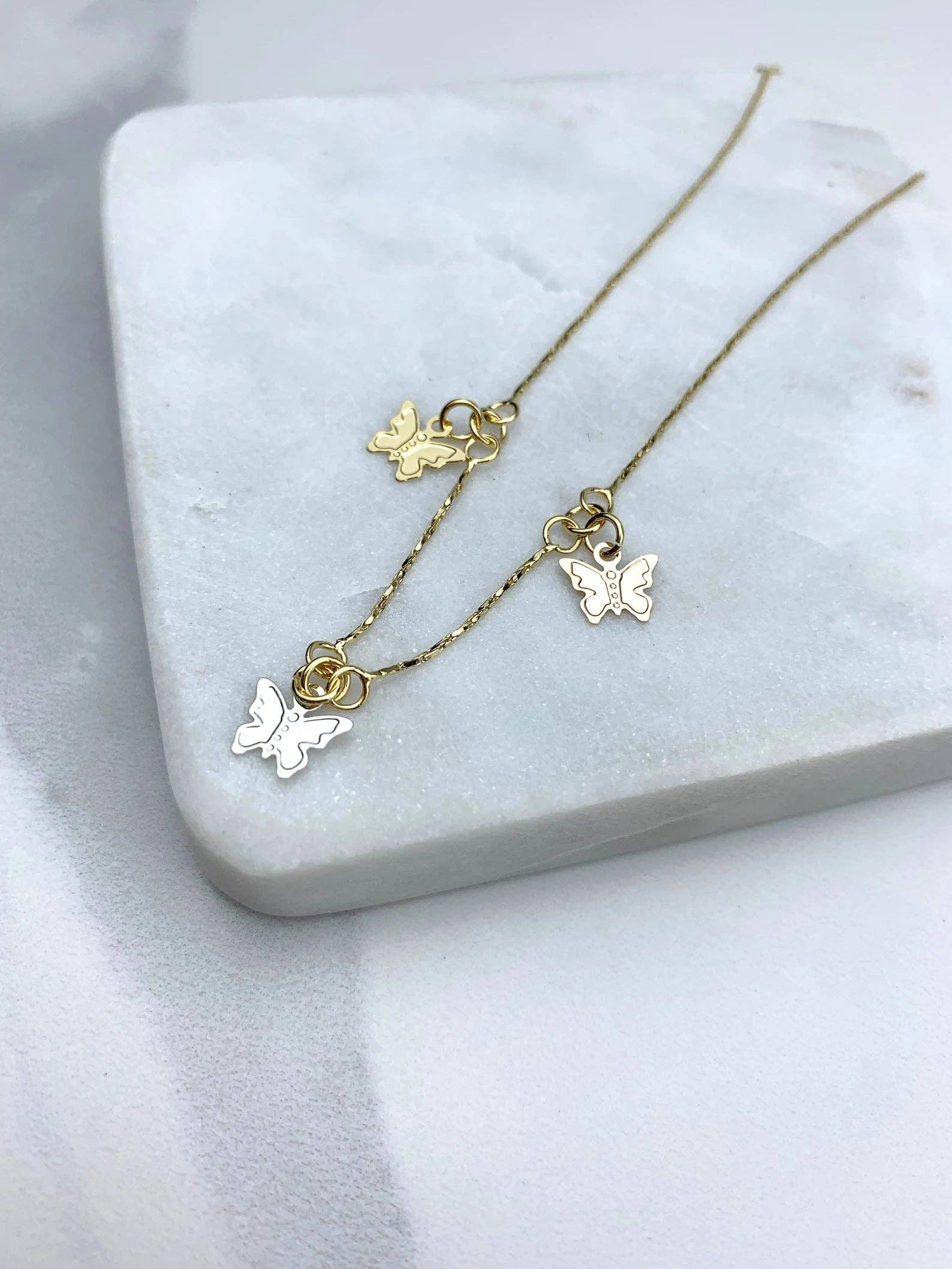 Luxus Accessories - Wholesale Anklet - 18k Gold Filled Three Color Silver Butterfly Anklets5