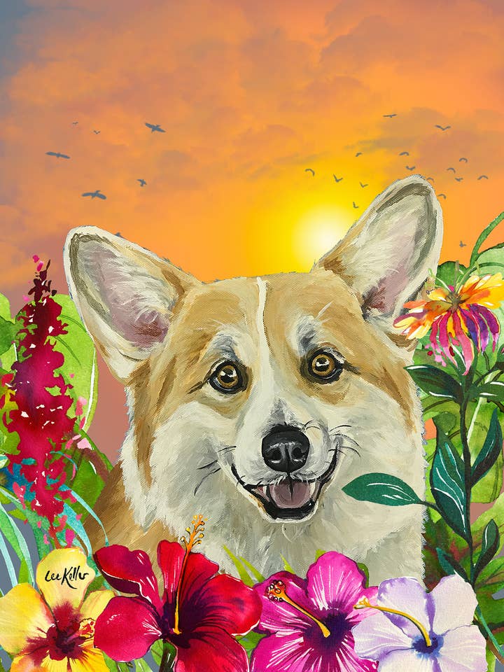 Corgi - Drapeau de maison d'été tropicale hippie pour la vente par Best of Breed Products