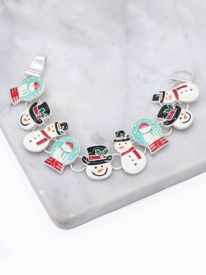 Festive Snowman Enamel Link Bracelet for wholesale by Mint & Shine