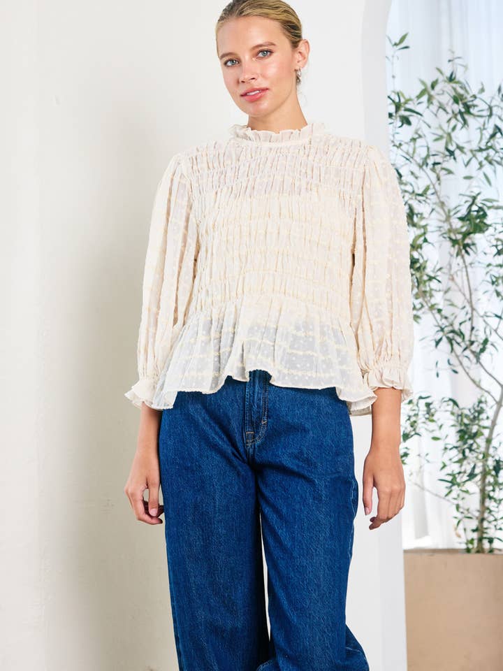 CREAM Romantic Smocking Blouse - RT1119 for wholesale on Faire
