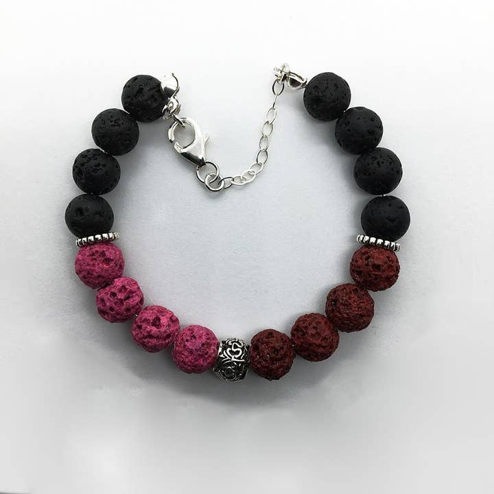 Bracelet ajustable en argent sterling aromathérapie : rouge, magenta pour la vente par Dangles Bangles More Co