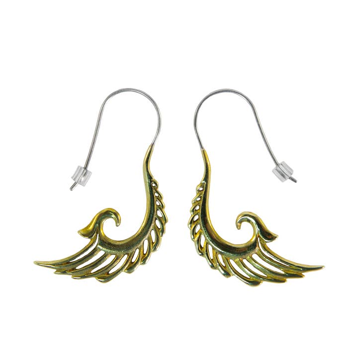 Art Deco Yellow Brass Wing Earrings ~ Sterling Silver wires for wholesale by Ajmer by Jodi