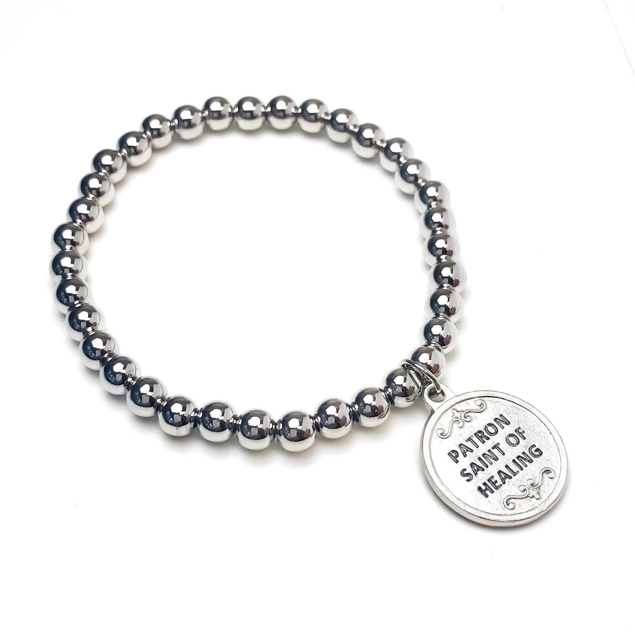 Love, Lisa – Pulseira com pendente por atacado – Pulseira de cura Saint Padre Pio com elástico prateado2
