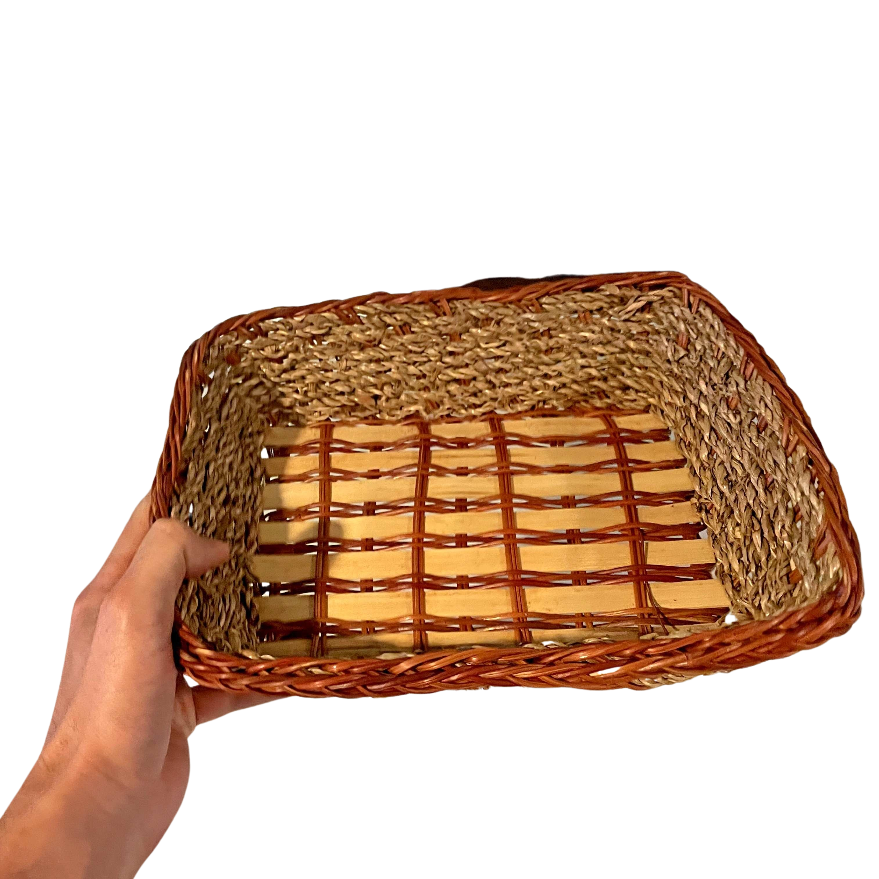 TOA Waters – wholesale Basket – Seagrass/Bamboo Rectangular Basket Tray (11.25" x 9" x 3")4