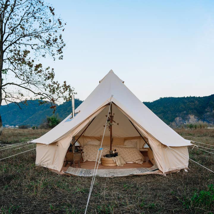Trend Tents Inc - Wholesale Tent - 16ft Beige Canvas Bell Tent – Waterproof w/ Stove Jack