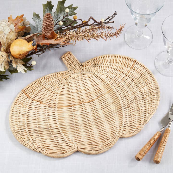 Natural Rattan Pumpkin 13"X17" Placemat for wholesale by Fennco Styles