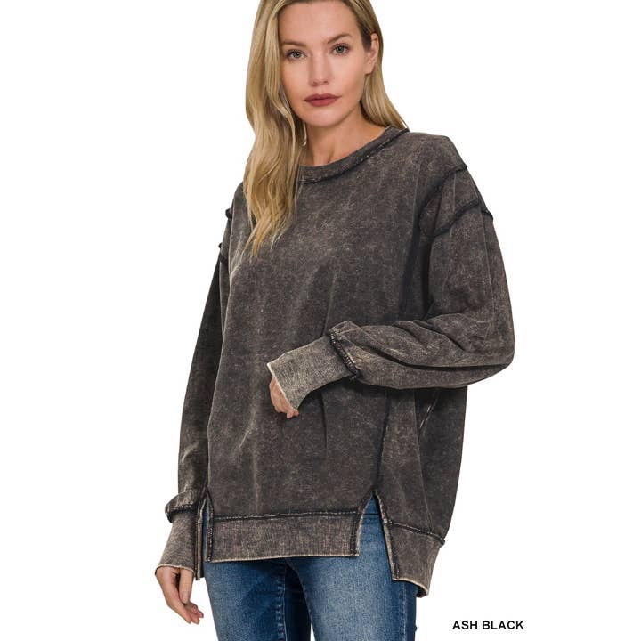 Apolline - Wholesale Sweatshirt - Women's - Acid wash f terry exposed-seam sweatshirt