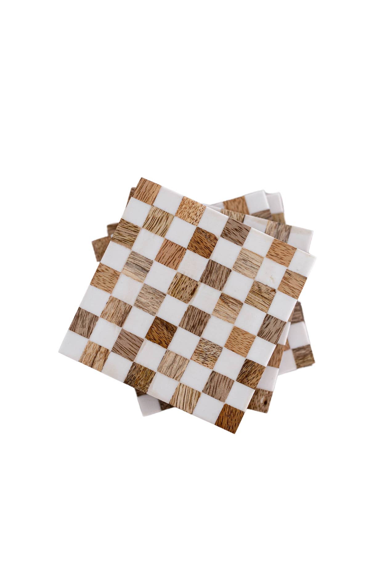 Luxe B Co - Wholesale Coasters - Checkered Wood & Resin Coasters (4pcs)