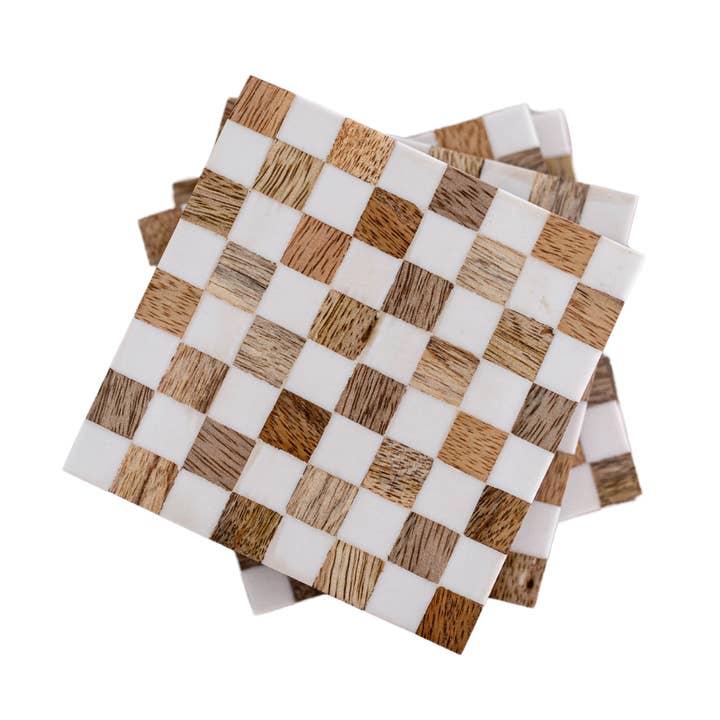 Checkered Wood & Resin Coasters (4pcs)   and other Purchase Wholesale glass drink coasters. Free Returns & Net 60 Terms on Faire trending on Faire.
