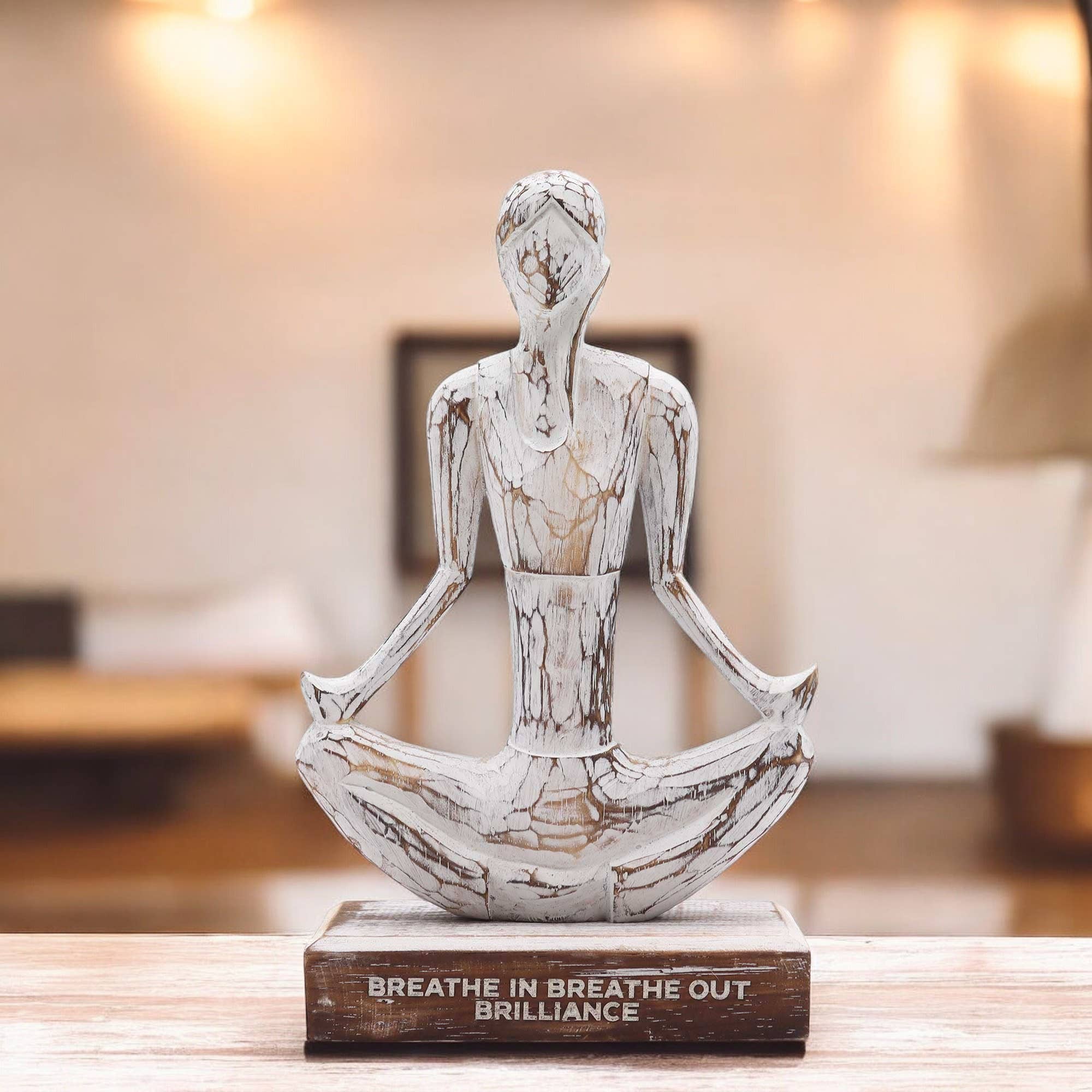 AWGifts Europe - Wholesale Decorative Figurine - Wooden Yoga Lady - Whitewash - Easy Pose1