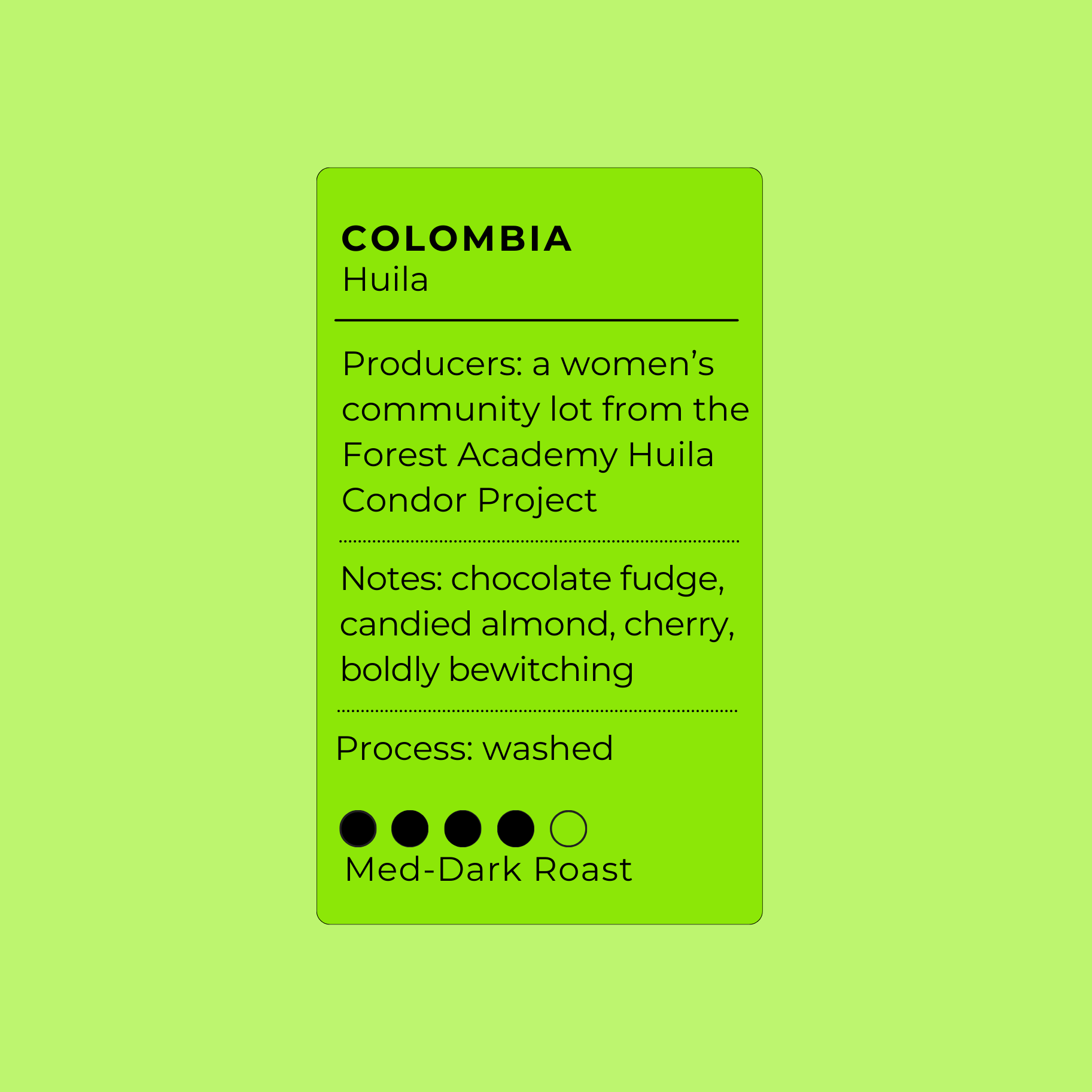 Sightseer Coffee Roasters - Wholesale Coffee Beans - Season of the Witch - Dark(ish) Colombia1