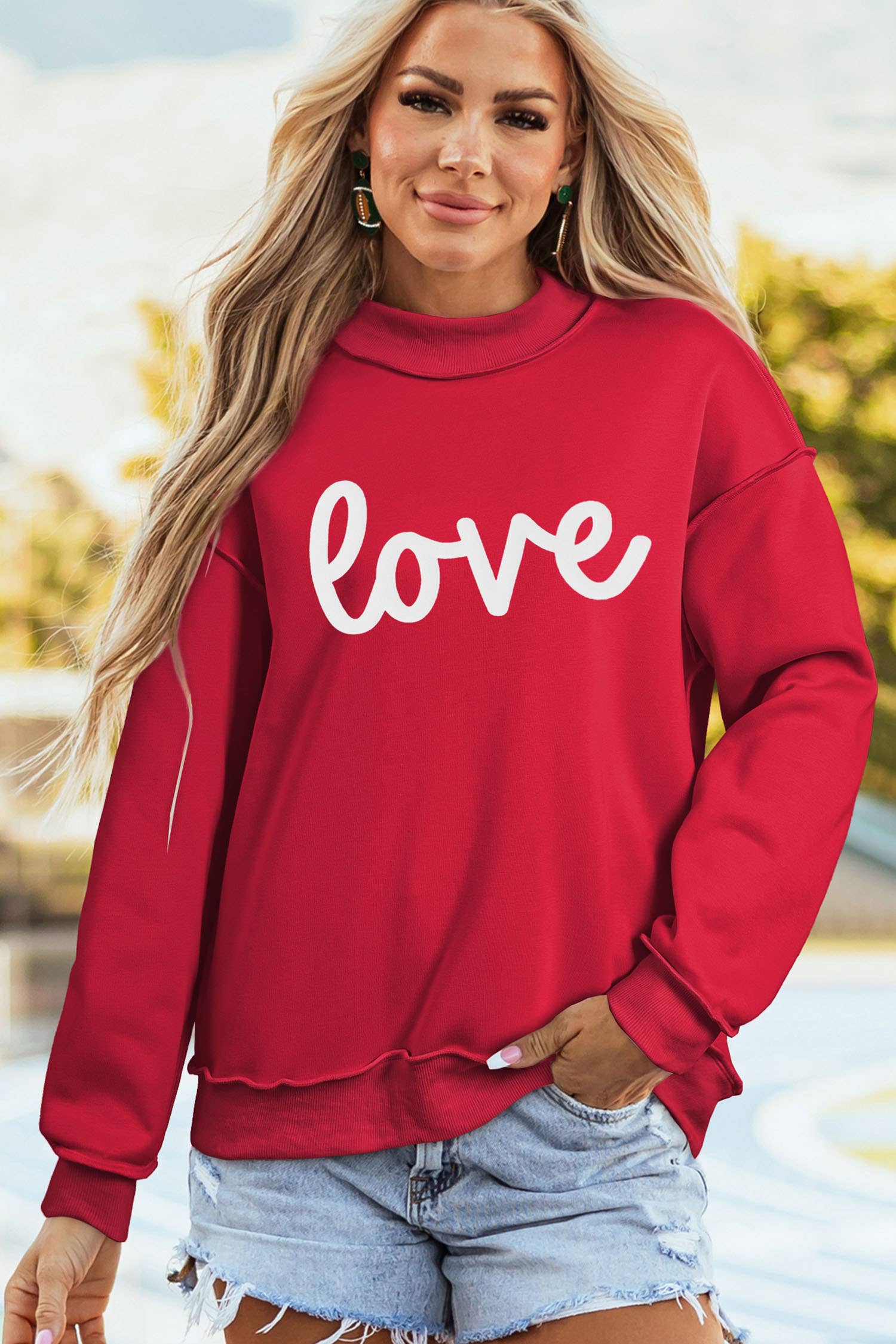Rouge Racing Sweat-shirt à col montant réversible en forme de cœur de la Saint-Valentin LDC en vente sur Faire2