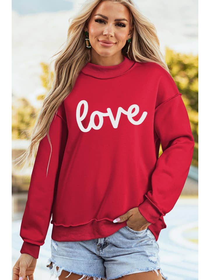 Rouge Racing Sweat-shirt à col montant réversible en forme de cœur de la Saint-Valentin LDC en vente sur Faire2