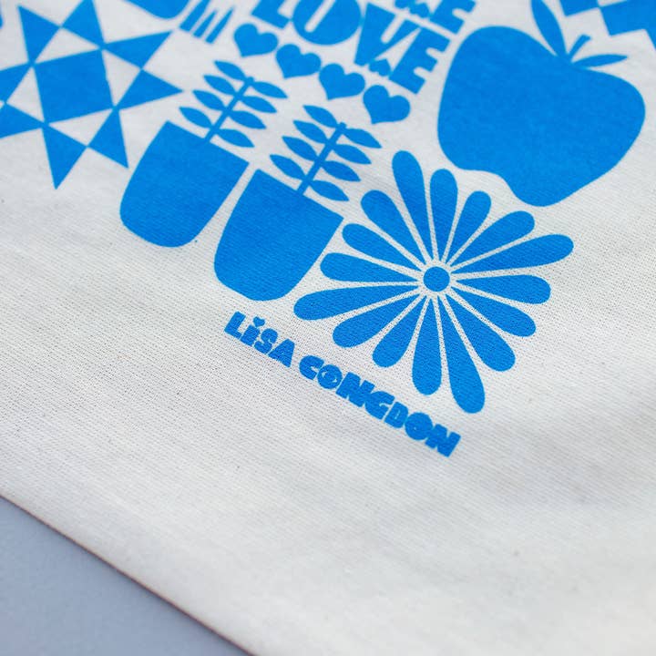 Lisa Congdon Art & Illustration - Wholesale Drawstring Bag - Unisex - Large Cotton Drawstring Pouch - Blue Grid2