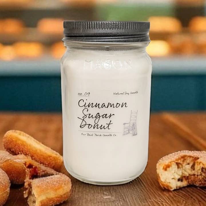 Cinnamon Sugar Donut Soy Candle for wholesale by Our Back Porch Candle Co