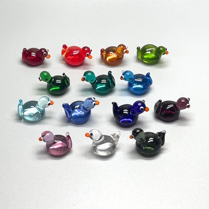 Single Transparent Glass Duck Miniature Ornament for wholesale by Joy McMillan Glass
